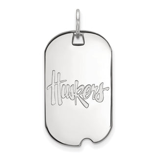 14k White Gold LogoArt University of Nebraska Huskers Small Dog Tag Pendant