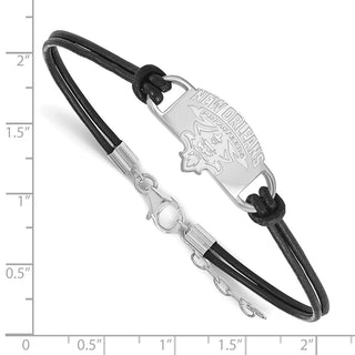 Sterling Silver Rhodium-plated LogoArt University of New Orleans U-N-O Small Center Black Leather 7 inch Bracelet with Extender