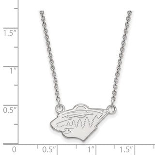 Sterling Silver Rhodium-plated NHL LogoArt Minnesota Wild Small Pendant 18 inch Necklace
