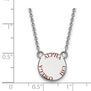 Sterling Silver Rhodium-plated LogoArt Alpha Chi Omega Sorority Text Small Color Enamel Pendant 18 inch Necklace SS014ACO-18