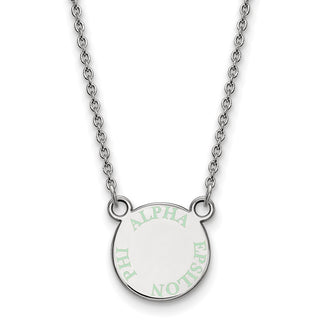 Sterling Silver Rhodium-plated LogoArt Alpha Epsilon Phi Extra Sorority Text Small Color Enamel Pendant 18 inch Necklace SS014AEP-18