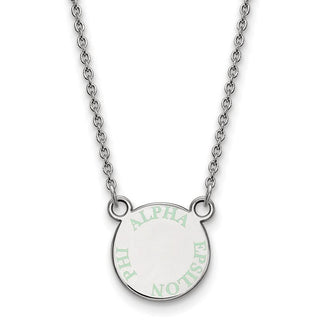 Sterling Silver Rhodium-plated LogoArt Alpha Epsilon Phi Extra Sorority Text Small Color Enamel Pendant 18 inch Necklace SS014AEP-18
