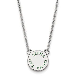 Sterling Silver Rhodium-plated LogoArt Alpha Sigma Tau Sorority Text Small Color Enamel Pendant 18 inch Necklace