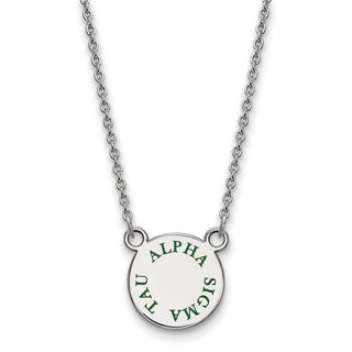 Sterling Silver Rhodium-plated LogoArt Alpha Sigma Tau Sorority Text Small Color Enamel Pendant 18 inch Necklace
