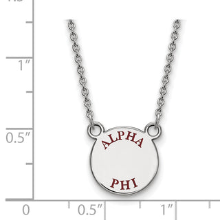 Sterling Silver Rhodium-plated LogoArt Alpha Phi Sorority Text Small Color Enamel Pendant 18 inch Necklace SS014APH-18