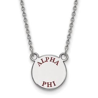 Sterling Silver Rhodium-plated LogoArt Alpha Phi Sorority Text Small Color Enamel Pendant 18 inch Necklace SS014APH-18