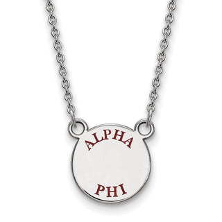 Sterling Silver Rhodium-plated LogoArt Alpha Phi Sorority Text Small Color Enamel Pendant 18 inch Necklace SS014APH-18