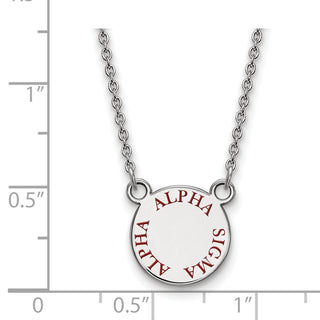 Sterling Silver Rhodium-plated LogoArt Alpha Sigma Alpha Sorority Text Small Color Enamel Pendant 18 inch Necklace SS014ASI-18
