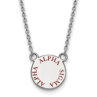 Sterling Silver Rhodium-plated LogoArt Alpha Sigma Alpha Sorority Text Small Color Enamel Pendant 18 inch Necklace SS014ASI-18
