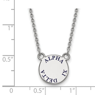 Sterling Silver Rhodium-plated LogoArt Alpha Xi Delta Sorority Text Small Color Enamel Pendant 18 inch Necklace SS014AXD-18
