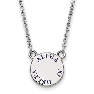 Sterling Silver Rhodium-plated LogoArt Alpha Xi Delta Sorority Text Small Color Enamel Pendant 18 inch Necklace SS014AXD-18