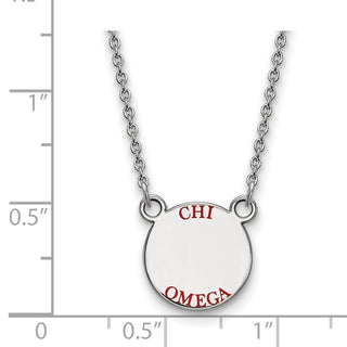Sterling Silver Rhodium-plated LogoArt Chi Omega Sorority Text Small Color Enamel Pendant 18 inch Necklace