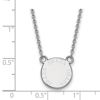 Sterling Silver Rhodium-plated LogoArt Delta Delta Delta Sorority Text Small Color Enamel Pendant 18 inch Necklace SS014DDD-18