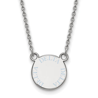 Sterling Silver Rhodium-plated LogoArt Delta Delta Delta Sorority Text Small Color Enamel Pendant 18 inch Necklace SS014DDD-18