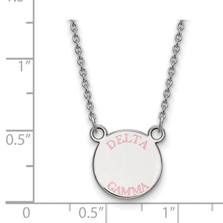 Sterling Silver Rhodium-plated LogoArt Delta Gamma Sorority Text Small Color Enamel Pendant 18 inch Necklace SS014DG-18