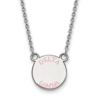 Sterling Silver Rhodium-plated LogoArt Delta Gamma Sorority Text Small Color Enamel Pendant 18 inch Necklace SS014DG-18