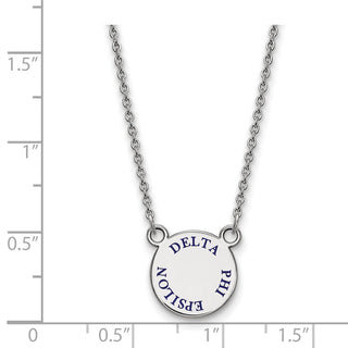Sterling Silver Rhodium-plated LogoArt Delta Phi Epsilon Sorority Text Small Color Enamel Pendant 18 inch Necklace SS014DPH-18