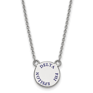 Sterling Silver Rhodium-plated LogoArt Delta Phi Epsilon Sorority Text Small Color Enamel Pendant 18 inch Necklace SS014DPH-18