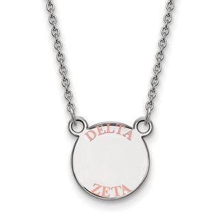 Sterling Silver Rhodium-plated LogoArt Delta Zeta Sorority Text Small Color Enamel Pendant 18 inch Necklace SS014DZ-18