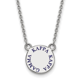 Sterling Silver Rhodium-plated LogoArt Kappa Kappa Gamma Sorority Text Small Color Enamel Pendant 18 inch Necklace SS014KKG-18
