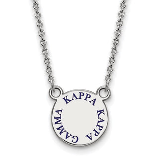 Sterling Silver Rhodium-plated LogoArt Kappa Kappa Gamma Sorority Text Small Color Enamel Pendant 18 inch Necklace SS014KKG-18