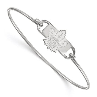 Sterling Silver Rhodium-plated NHL LogoArt Toronto Maple Leafs Small Center 7 inch Wire Bangle Bracelet
