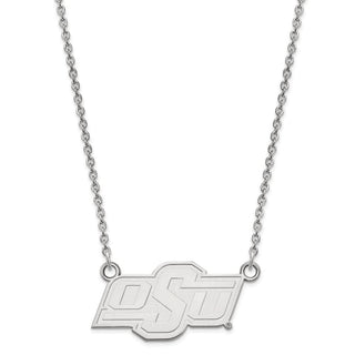 Sterling Silver Rhodium-plated LogoArt Oklahoma State University O-S-U Small Pendant 18 inch Necklace