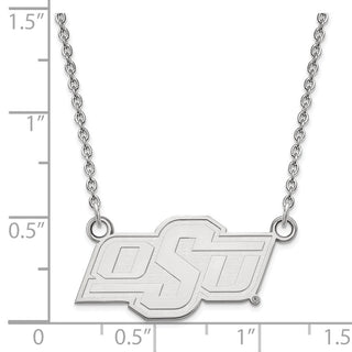 Sterling Silver Rhodium-plated LogoArt Oklahoma State University O-S-U Small Pendant 18 inch Necklace