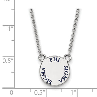 Sterling Silver Rhodium-plated LogoArt Phi Sigma Sigma Sorority Text Small Color Enamel Pendant 18 inch Necklace SS014PSS-18