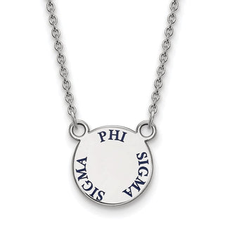 Sterling Silver Rhodium-plated LogoArt Phi Sigma Sigma Sorority Text Small Color Enamel Pendant 18 inch Necklace SS014PSS-18