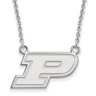 10k White Gold LogoArt Purdue University Letter P Small Pendant 18 inch Necklace