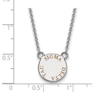 Sterling Silver Rhodium-plated LogoArt Sigma Delta Tau Sorority Text Small Color Enamel Pendant 18 inch Necklace SS014SDT-18