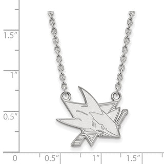Sterling Silver Rhodium-plated NHL LogoArt San Jose Sharks Large Pendant 18 inch Necklace