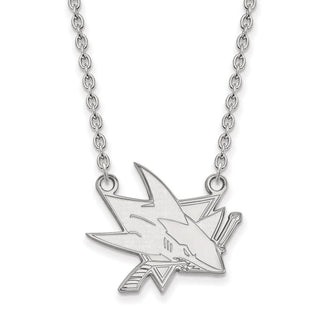 Sterling Silver Rhodium-plated NHL LogoArt San Jose Sharks Large Pendant 18 inch Necklace
