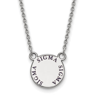 Sterling Silver Rhodium-plated LogoArt Sigma Sigma Sigma Sorority Text Small Color Enamel Pendant 18 inch Necklace SS014SSS-18