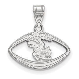 Sterling Silver Rhodium-plated LogoArt University of Kansas Jayhawk Football Pendant