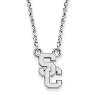 Sterling Silver Rhodium-plated LogoArt University of Southern California S-C Small Pendant 18 inch Necklace