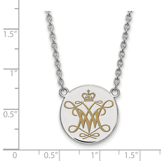 Sterling Silver Rhodium-plated LogoArt College of William and Mary Large Enameled Disc Pendant 18 inch Necklace