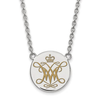 Sterling Silver Rhodium-plated LogoArt College of William and Mary Large Enameled Disc Pendant 18 inch Necklace