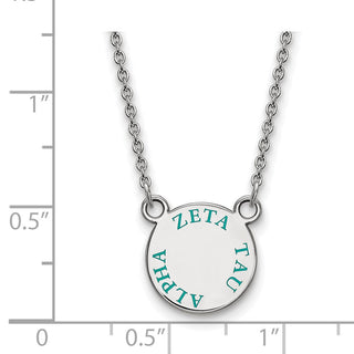 Sterling Silver Rhodium-plated LogoArt Zeta Tau Alpha Sorority Text Small Color Enamel Pendant 18 inch Necklace SS014ZTA-18