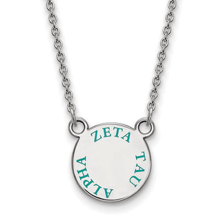 Sterling Silver Rhodium-plated LogoArt Zeta Tau Alpha Sorority Text Small Color Enamel Pendant 18 inch Necklace SS014ZTA-18
