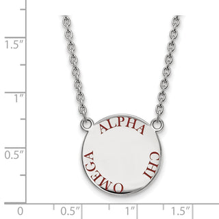 Sterling Silver Rhodium-plated LogoArt Alpha Chi Omega Sorority Text Large Color Enamel Pendant 18 inch Necklace SS015ACO-18