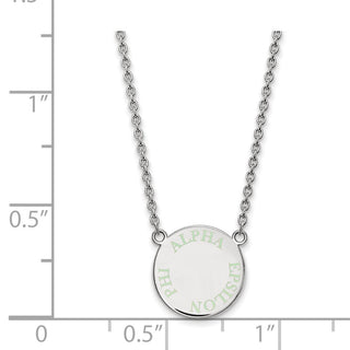 Sterling Silver Rhodium-plated LogoArt Alpha Epsilon Phi Sorority Text Small Color Enamel Pendant 18 inch Necklace SS015AEP-18