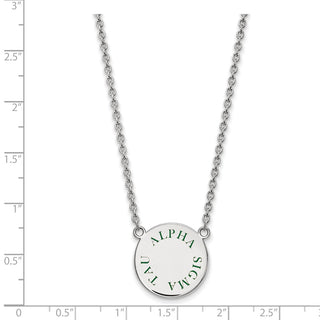 Sterling Silver Rhodium-plated LogoArt Alpha Sigma Tau Sorority Text Large Color Enamel Pendant 18 inch Necklace SS015ALS-18