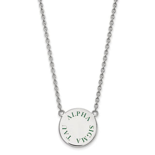 Sterling Silver Rhodium-plated LogoArt Alpha Sigma Tau Sorority Text Large Color Enamel Pendant 18 inch Necklace SS015ALS-18