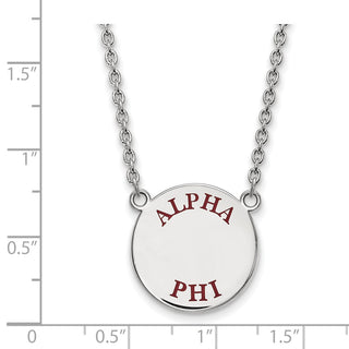 Sterling Silver Rhodium-plated LogoArt Alpha Phi Sorority Text Large Color Enamel Pendant 18 inch Necklace SS015APH-18