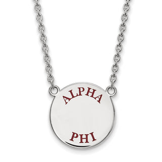 Sterling Silver Rhodium-plated LogoArt Alpha Phi Sorority Text Large Color Enamel Pendant 18 inch Necklace SS015APH-18