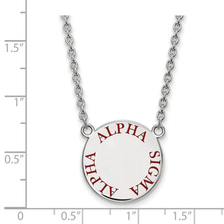 Sterling Silver Rhodium-plated LogoArt Alpha Sigma Alpha Sorority Text Large Color Enamel Pendant 18 inch Necklace SS015ASI-18