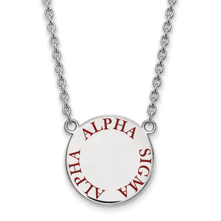 Sterling Silver Rhodium-plated LogoArt Alpha Sigma Alpha Sorority Text Large Color Enamel Pendant 18 inch Necklace SS015ASI-18
