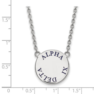 Sterling Silver Rhodium-plated LogoArt Alpha Xi Delta Sorority Text Large Color Enamel Pendant 18 inch Necklace SS015AXD-18